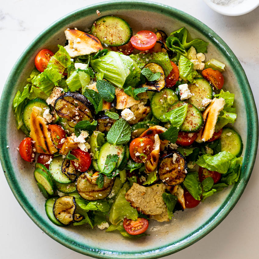 Grilled Fattoush Salad with Eggplant - Simply Delicious