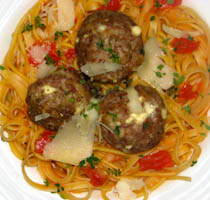 Greek Meatballs with Tomato Linguini