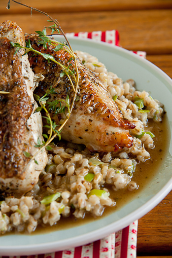Roast Chicken breasts with Barley Risotto