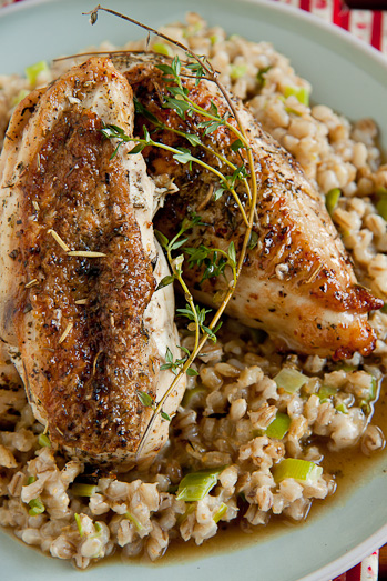 Roast Chicken breasts with Barley Risotto
