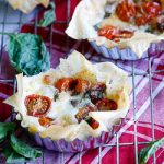 Crispy Phyllo tartlettes with Cherry tomatoes, Mozzarella & Anchovies