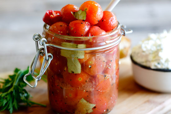 Marinated cherry tomatoes with whipped ricotta 