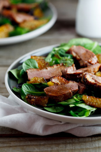 Warm Asian Duck salad with Caramelised Oranges