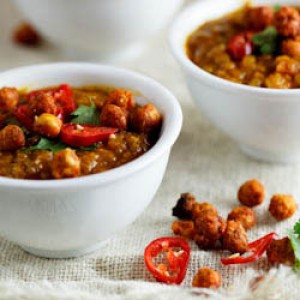 Spicy Lentil & Coconut soup with Roasted Chickpeas