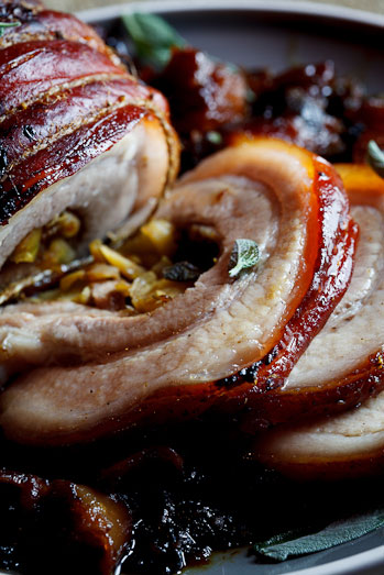 Stuffed Pork Belly roast with Apples & Sage