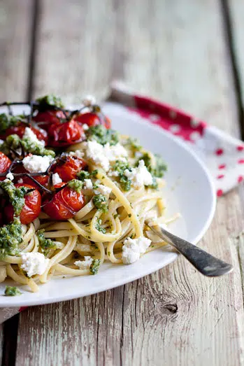 pasta with basil pesto, cherry tomatoes & ricotta pasta with basil pesto, cherry tomatoes & ricotta