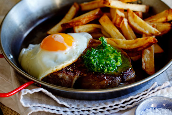 Steak & egg with herbed chilli butter