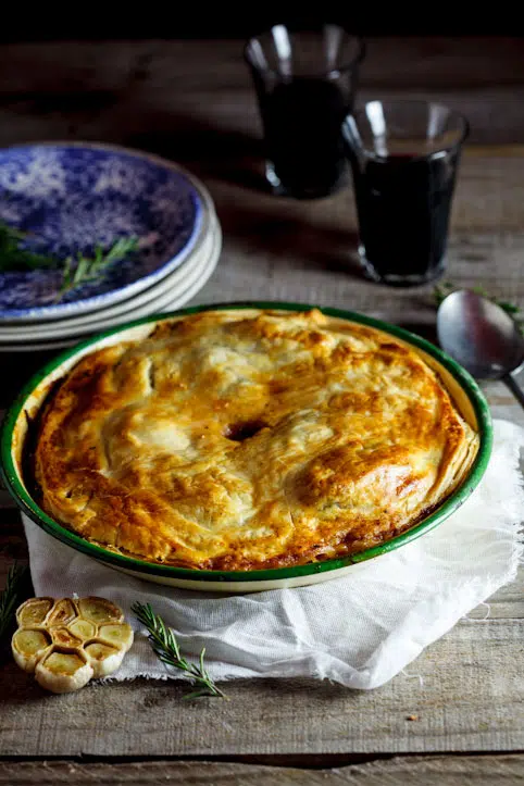 Slow-cooked lamb, rosemary and roasted garlic pie