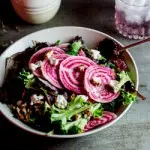 Candy-Striped beetroot salad with Maple-candied pecans and goat’s cheese