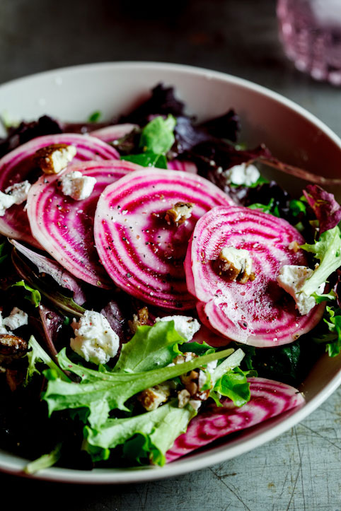 Candy Striped Beetroot Salad With Maple Candied Pecans And Goat S Cheese Simply Delicious