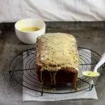 Passion fruit yogurt cake with white chocolate drizzle
