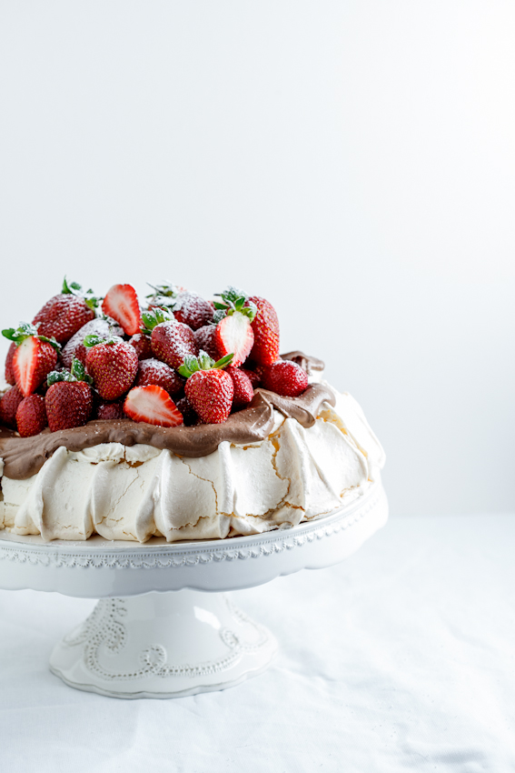 Pavlova with chocolate cream & Strawberries