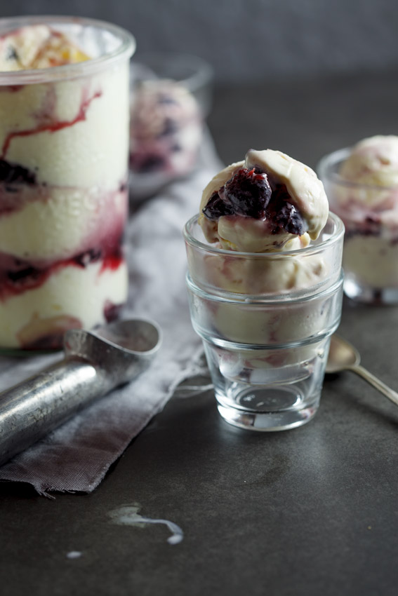 Crème fraîche and cherry compote ice cream