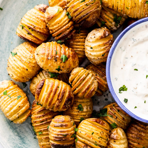 Mini hasselback potatoes with sour cream dip - Simply Delicious