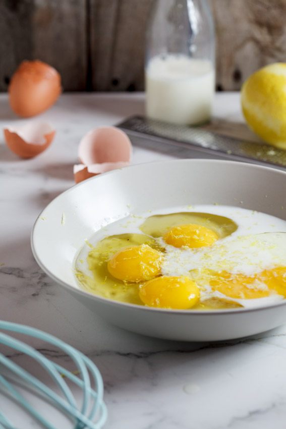 Eggs and milk in a bowl for French Toast. 