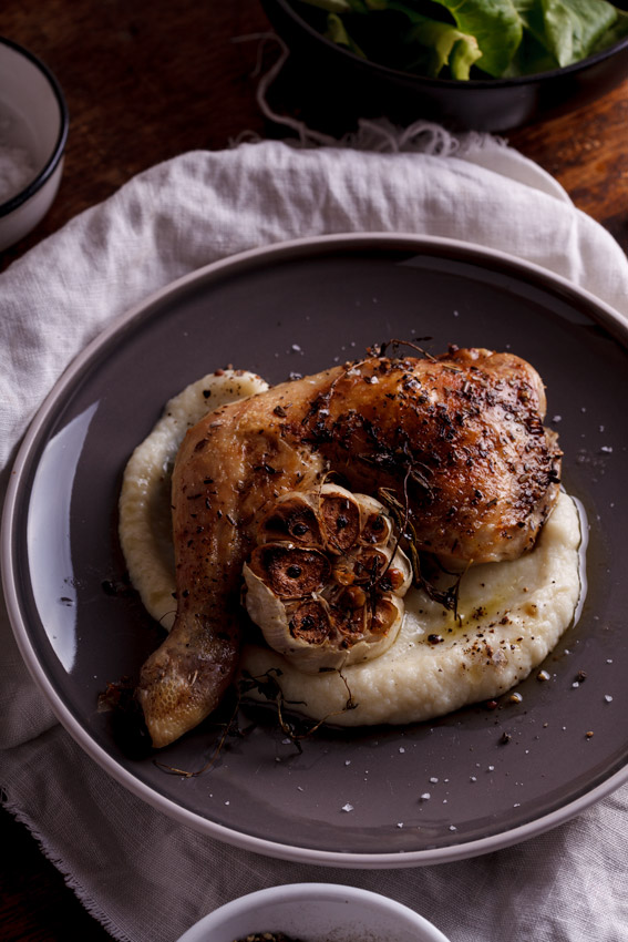 Roasted chicken with cauliflower purée 