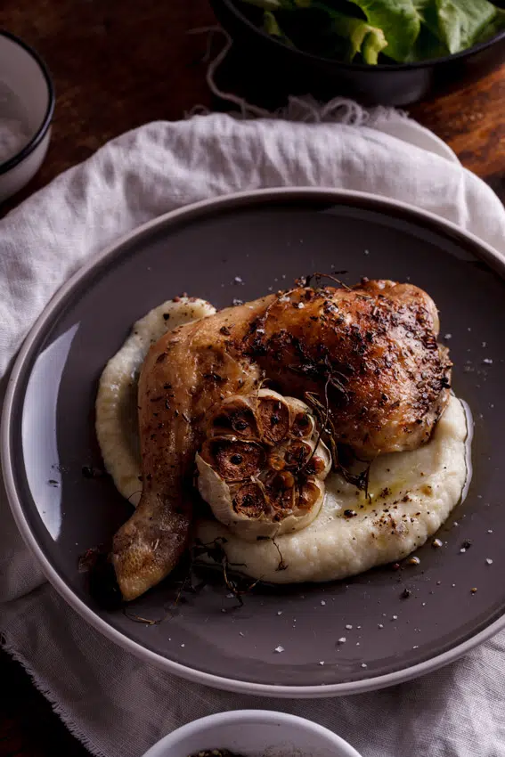 Roasted chicken with cauliflower purée