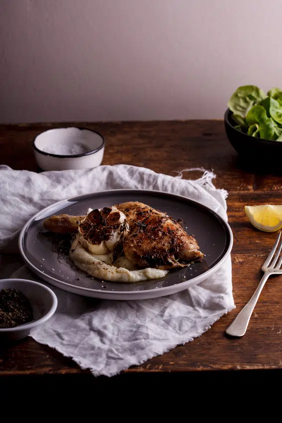 Roasted chicken with cauliflower purée