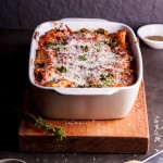 Vegetarian lasagna with basil pesto and ricotta
