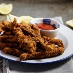 Crispy chicken strips with smoky dipping sauce