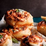 Pizza rolls with basil, sundried tomatoes and garlic butter