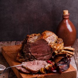 The perfect prime rib beef roast. Golden and seared on the outside with a tender, unctuous interior.