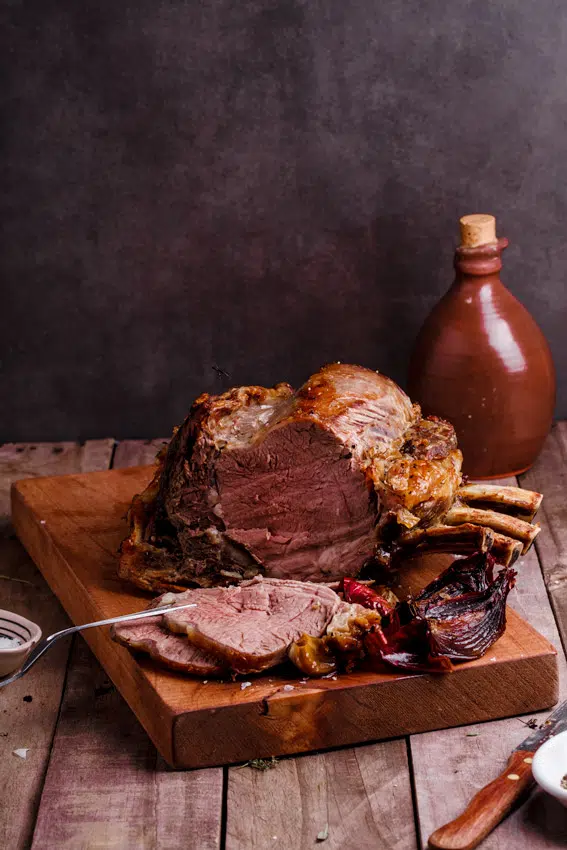 The perfect prime rib beef roast. Golden and seared on the outside with a tender, unctuous interior.