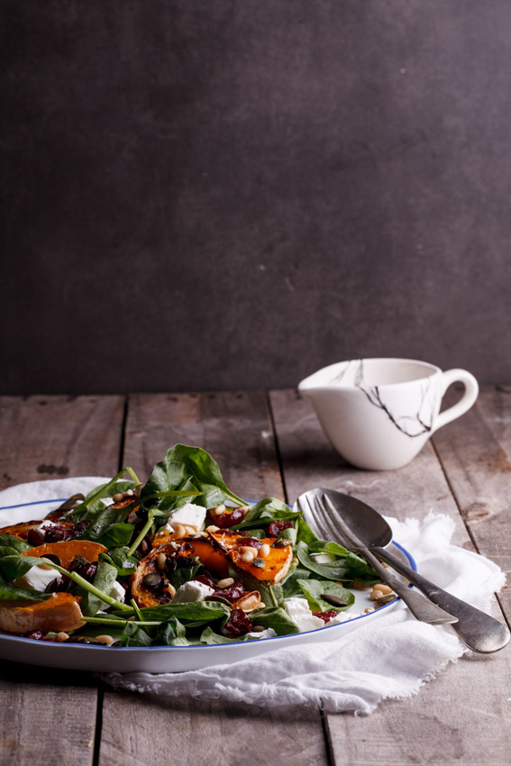 Roasted butternut salad with danish feta and cranberries