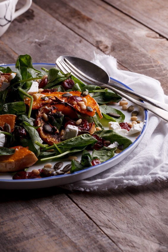 Roasted butternut salad with Danish feta, cranberries and pumpkin seeds ...