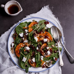 Roasted butternut salad with danish feta and cranberries