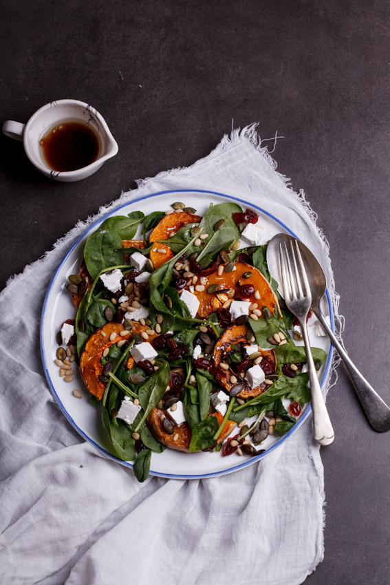 Roasted butternut salad with danish feta and cranberries