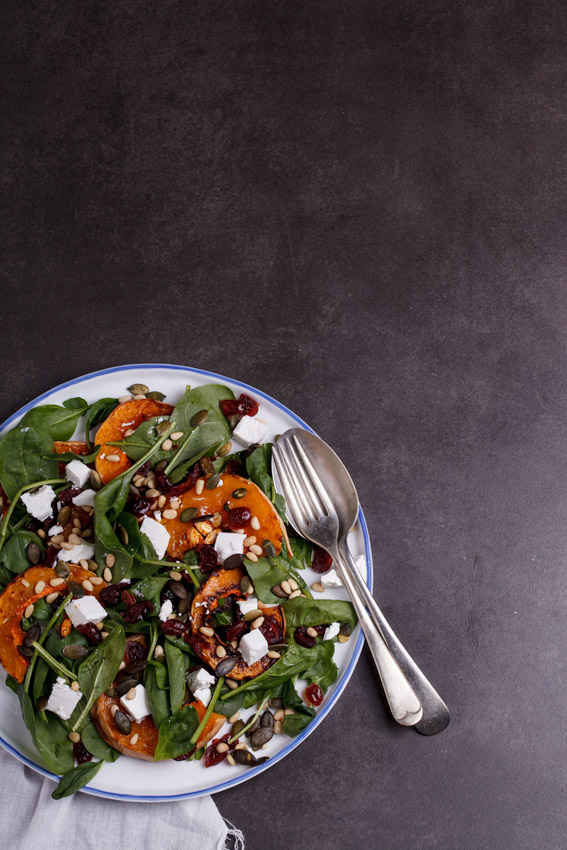 Roasted butternut salad with danish feta and cranberries