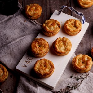 Mini chicken pies with exotic mushrooms