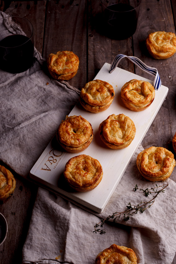 Mini chicken pies with exotic mushrooms