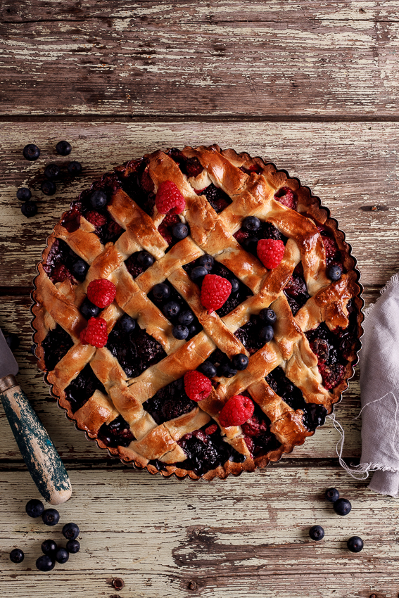 Mixed berry lattice pie