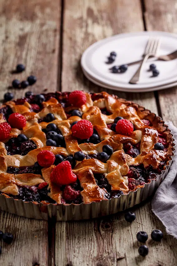 Mixed berry lattice pie