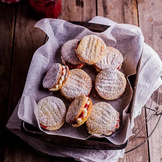 Raspberry vanilla cookie sandwiches