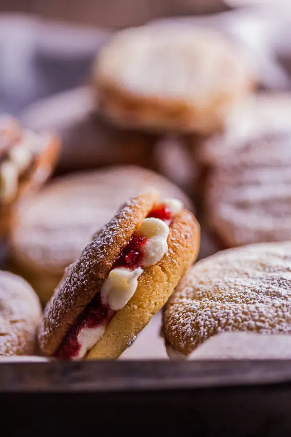 Raspberry vanilla cookie sandwiches