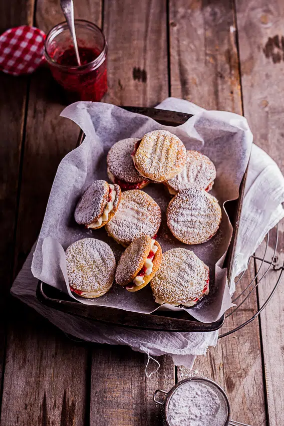 Raspberry vanilla cookie sandwiches
