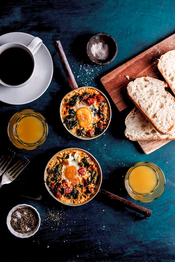 Baked eggs with chorizo and spinach