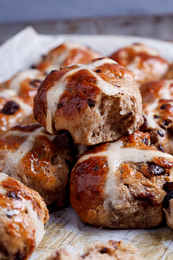 Soft Chocolate chunk hot cross buns 