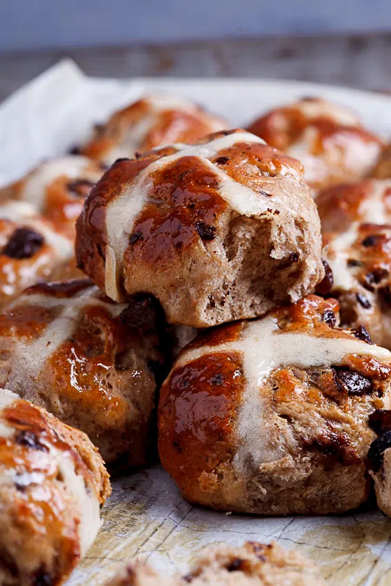 Soft Chocolate chunk hot cross buns