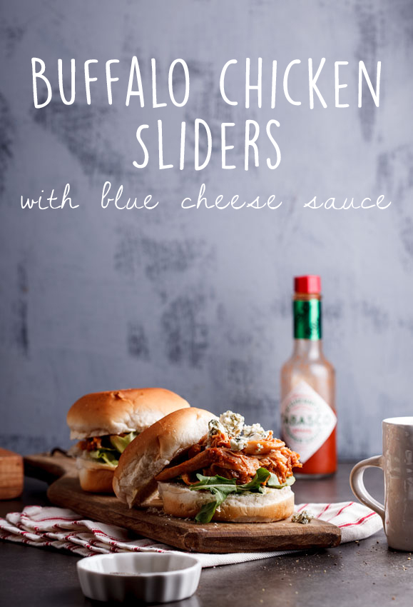 Buffalo chicken sliders with blue cheese sauce