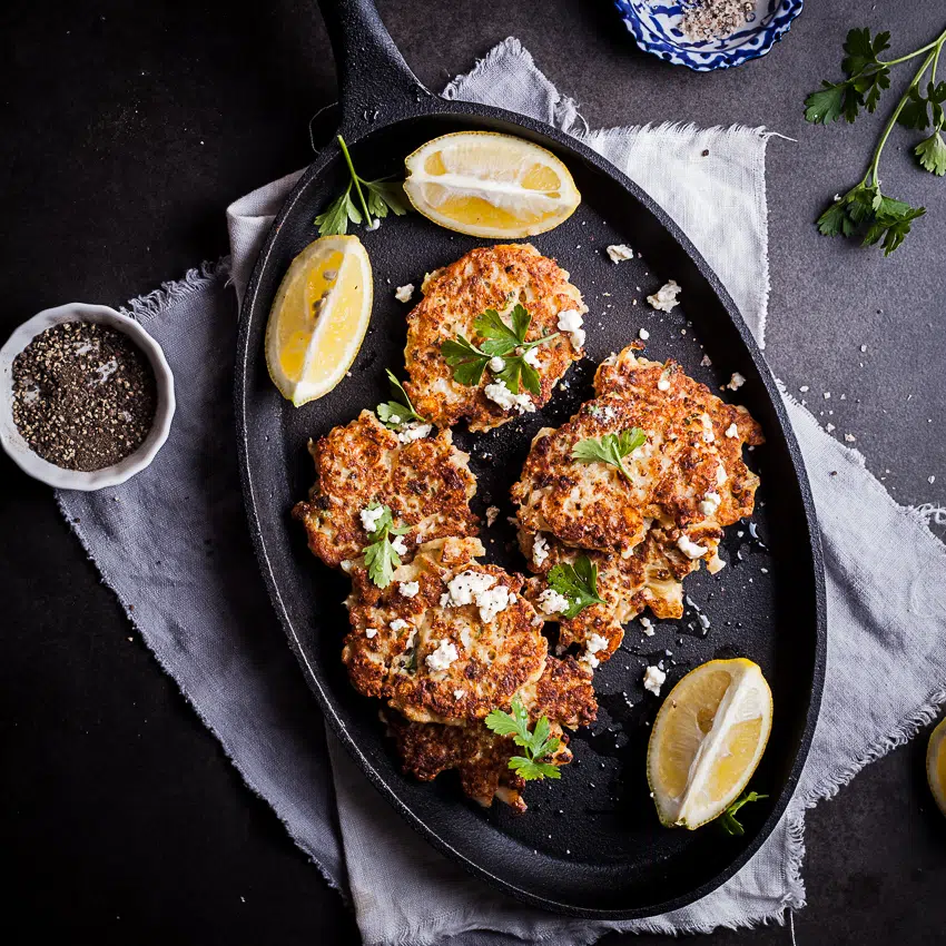 Cauliflower and feta fritters