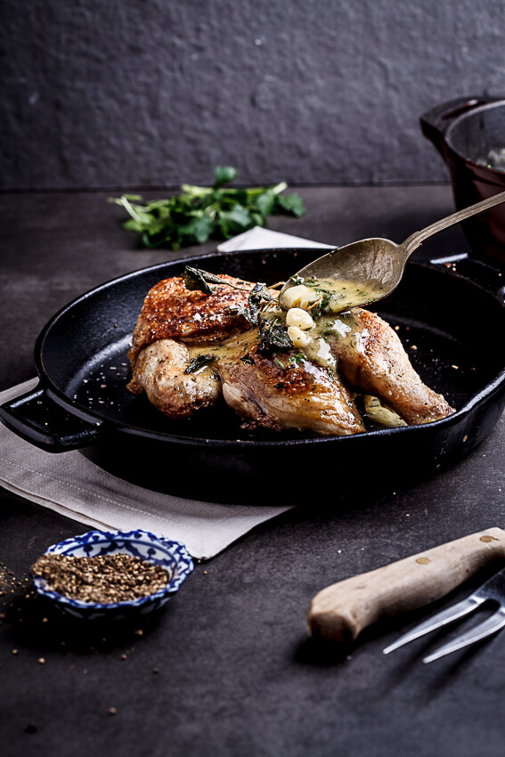 Pan roasted chicken with lemon garlic butter 