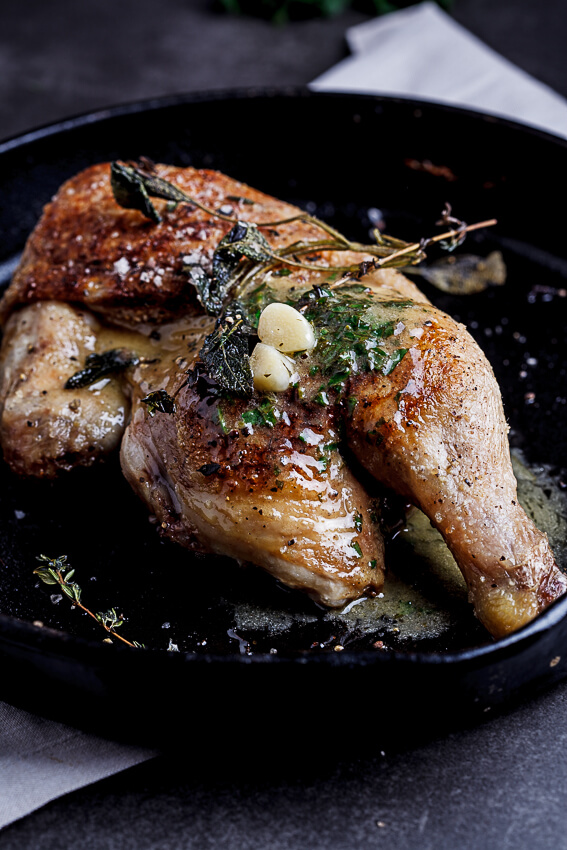 Pan roasted chicken with lemon garlic butter 