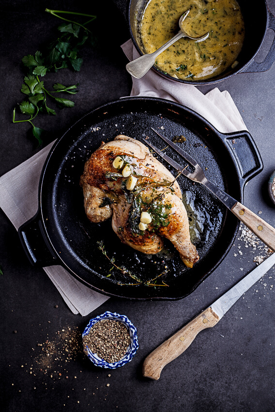 Pan roasted chicken with lemon garlic butter