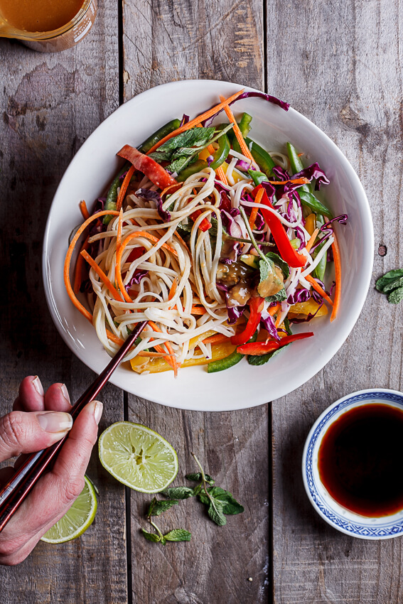 Asian noodle salad with peanut ginger dressing 