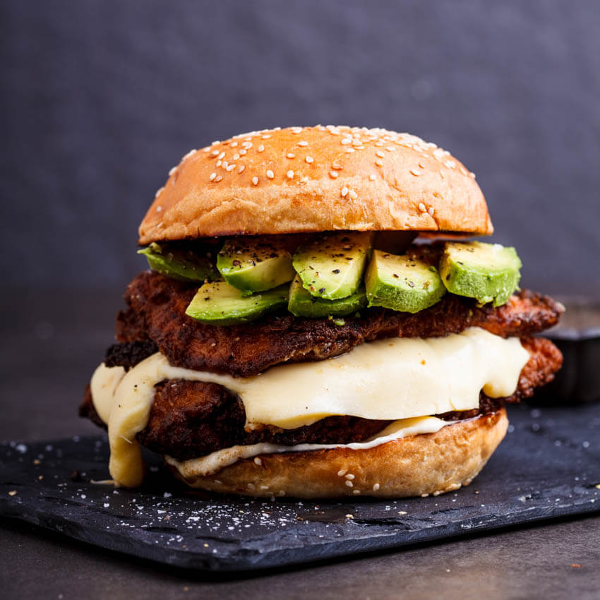 Crispy Chicken Mozzarella And Avocado Burgers With Lemon Mayo Simply Delicious