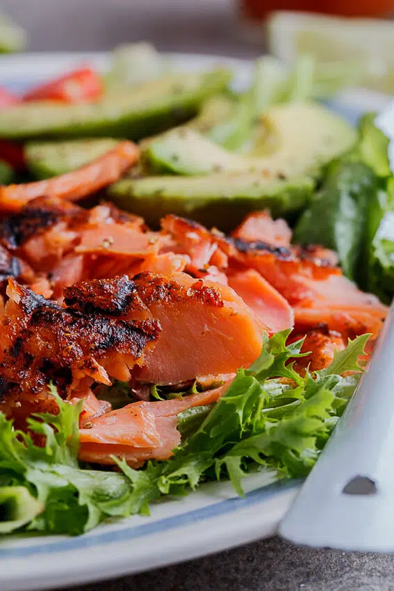 Grilled trout salad with sriracha lime dressing